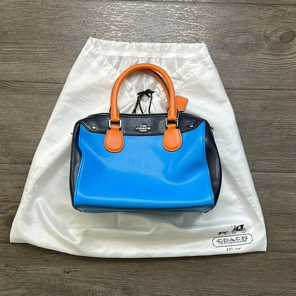 Coach Vibrant Blue and Tan Satchel - Picture 1 of 5